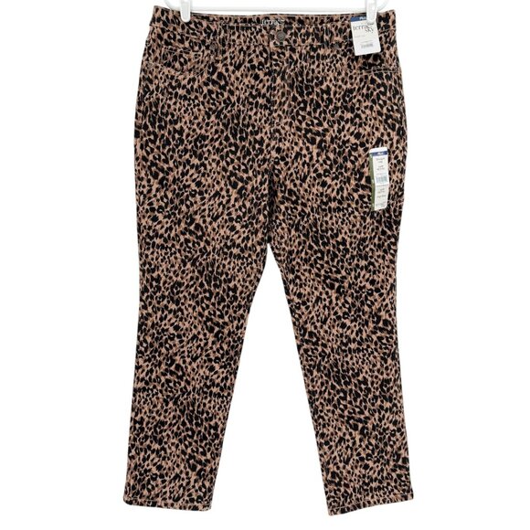 Terra & Sky Women Straight Stretch Brown Black Leopard Denim Jeans Plus 14WP NWT - Picture 1 of 10